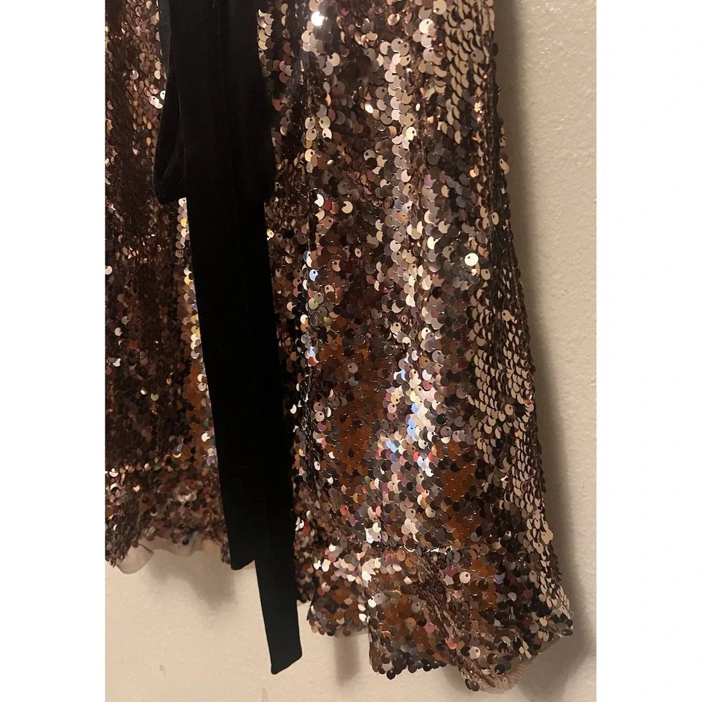 Anthropologie Free People Siren Sequin Mini Dress Lined Cocktail‎ Party Bronze 4